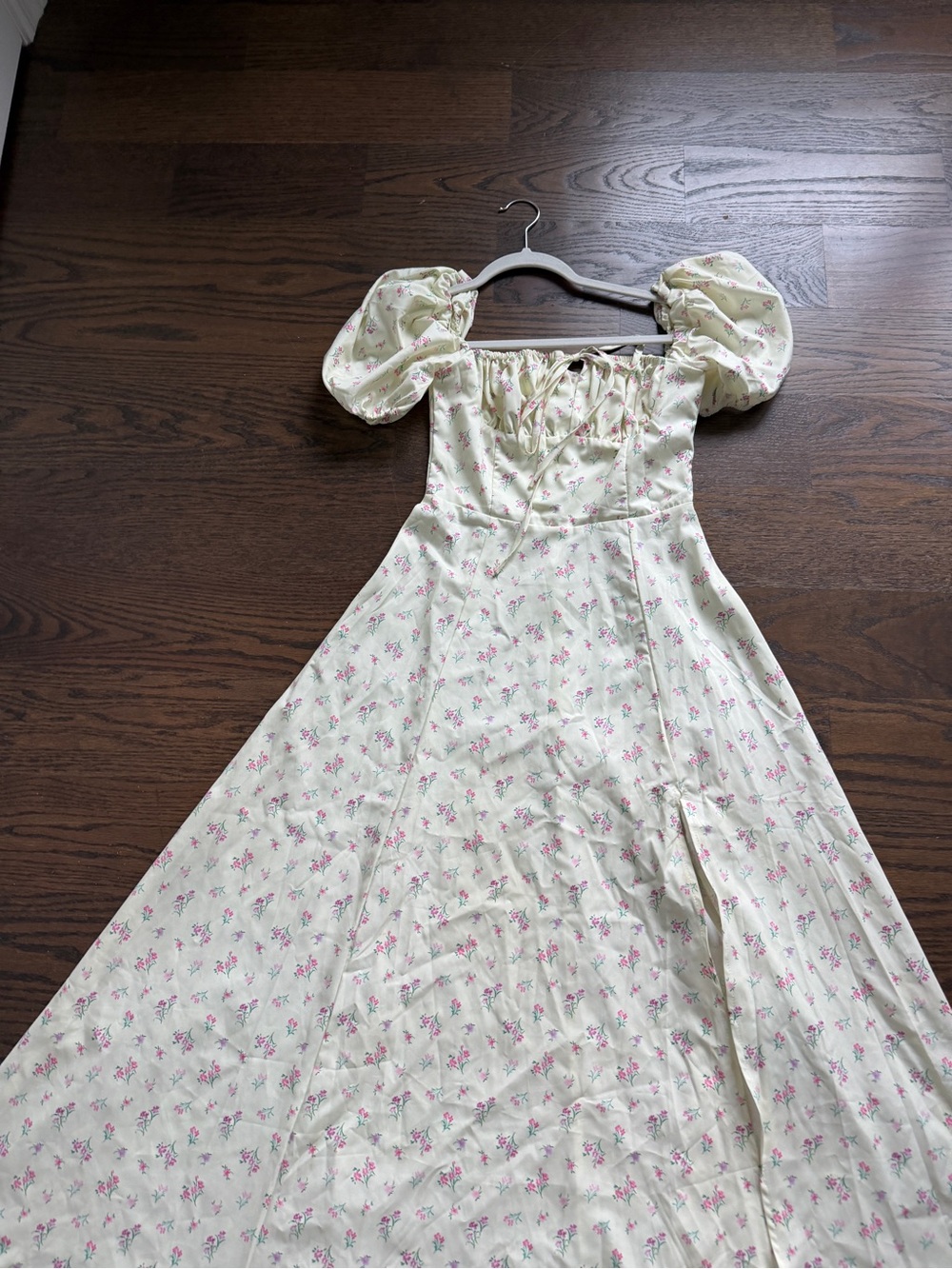 Kids Cream Puff-Sleeve Floral Dress - Pink Accent